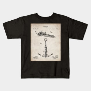 Boat Anchor Patent - Sailing Sailor Lake House Art - Antique Kids T-Shirt